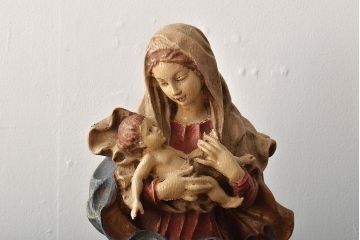 東欧ヴィンテージ　聖母マリア像　木彫(キリストイコン画、ビンテージ)(R-044212)