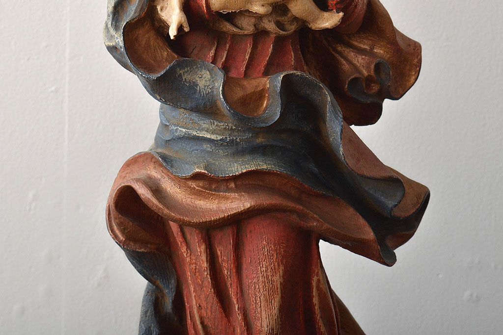 東欧ヴィンテージ　聖母マリア像　木彫(キリストイコン画、ビンテージ)(R-044212)