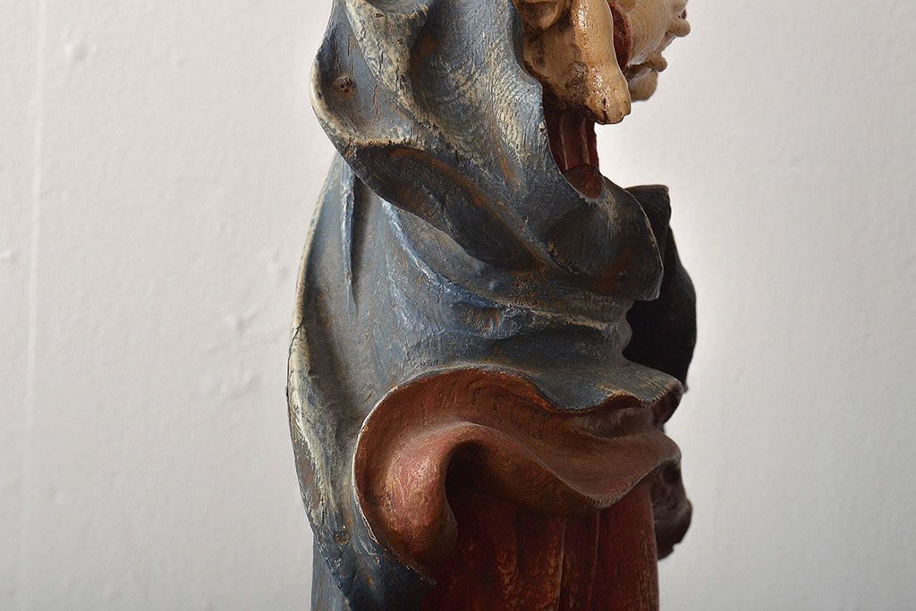 東欧ヴィンテージ　聖母マリア像　木彫(キリストイコン画、ビンテージ)(R-044212)