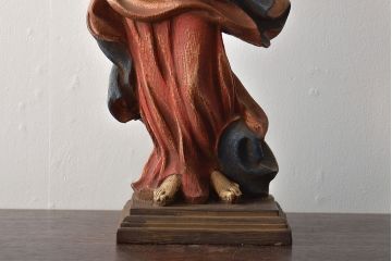 東欧ヴィンテージ　聖母マリア像　木彫(キリストイコン画、ビンテージ)(R-044212)