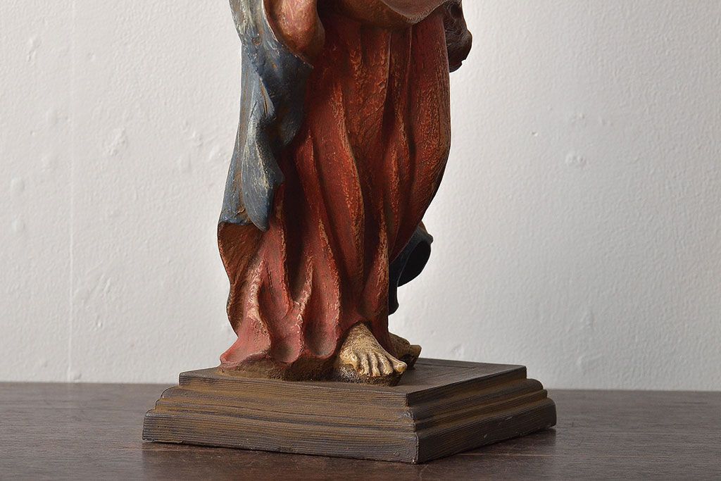 東欧ヴィンテージ　聖母マリア像　木彫(キリストイコン画、ビンテージ)(R-044212)