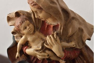 東欧ヴィンテージ　聖母マリア像　木彫(キリストイコン画、ビンテージ)(R-044212)