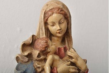 東欧ヴィンテージ　聖母マリア像　木彫(キリストイコン画、ビンテージ)(R-044212)