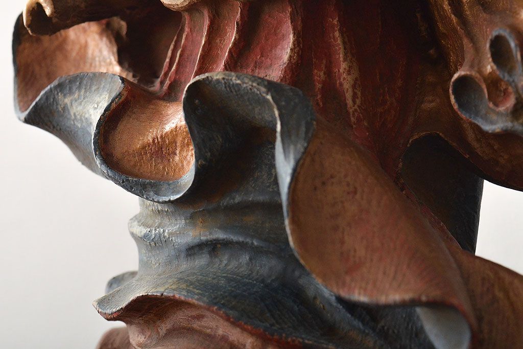 東欧ヴィンテージ　聖母マリア像　木彫(キリストイコン画、ビンテージ)(R-044212)