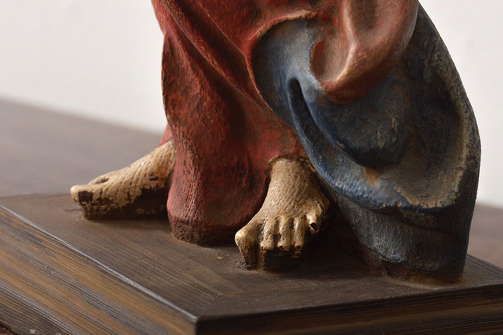 東欧ヴィンテージ　聖母マリア像　木彫(キリストイコン画、ビンテージ)(R-044212)