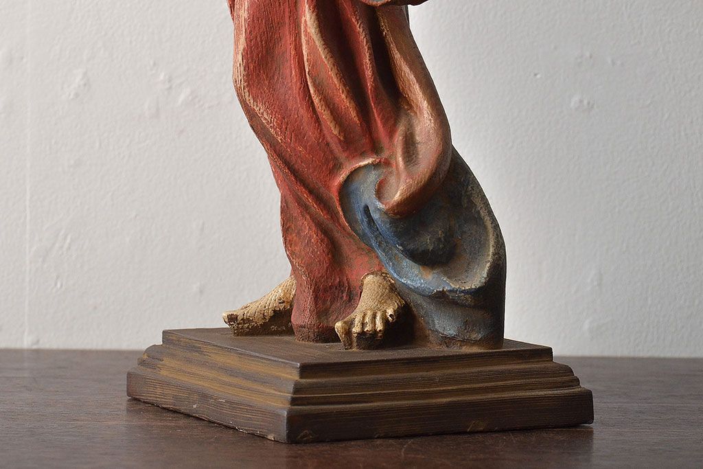 東欧ヴィンテージ　聖母マリア像　木彫(キリストイコン画、ビンテージ)(R-044212)