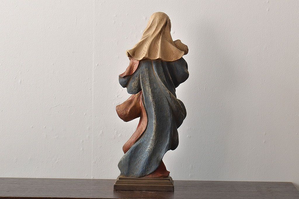 東欧ヴィンテージ　聖母マリア像　木彫(キリストイコン画、ビンテージ)(R-044212)