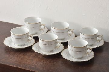 中古　ハンガリー　HOLLOHAZA(ホロハーザ)　Pannonia(パノニア)　カップ&ソーサー6客セット(洋食器)(R-044216)