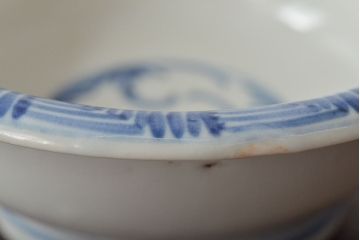 古民具　江戸期　古伊万里　染付　4.6寸深鉢2枚セット(深皿、和食器)(R-044219)