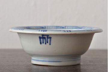 古民具　江戸期　古伊万里　染付　4.6寸深鉢2枚セット(深皿、和食器)(R-044219)