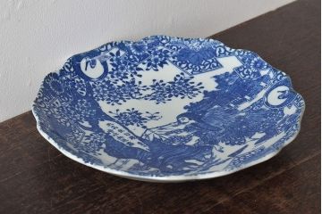 古民具　大正期　「天莫空勾践 時非無范蠡」　図変わり九寸印判皿(武者絵、大皿、和食器)(R-044220)