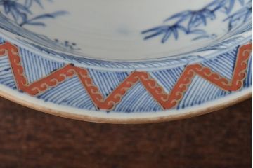 江戸〜明治　古伊万里　松竹梅文に鶴の図　染付深鉢(深皿)(R-044221)