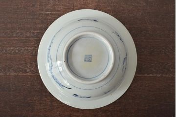 江戸〜明治　古伊万里　松竹梅文に鶴の図　染付深鉢(深皿)(R-044221)