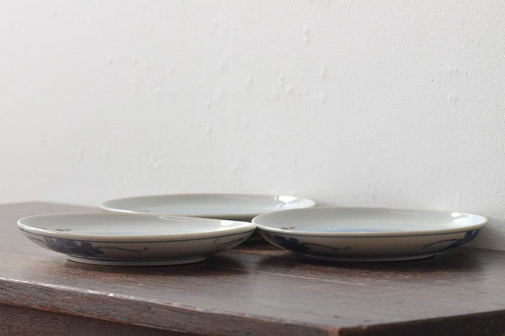 明治〜大正　鯉の図　図変わり6寸印判皿3枚(中皿)(R-044222)