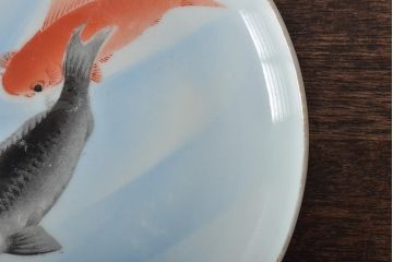 明治〜大正　鯉の図　図変わり6寸印判皿3枚(中皿)(R-044222)