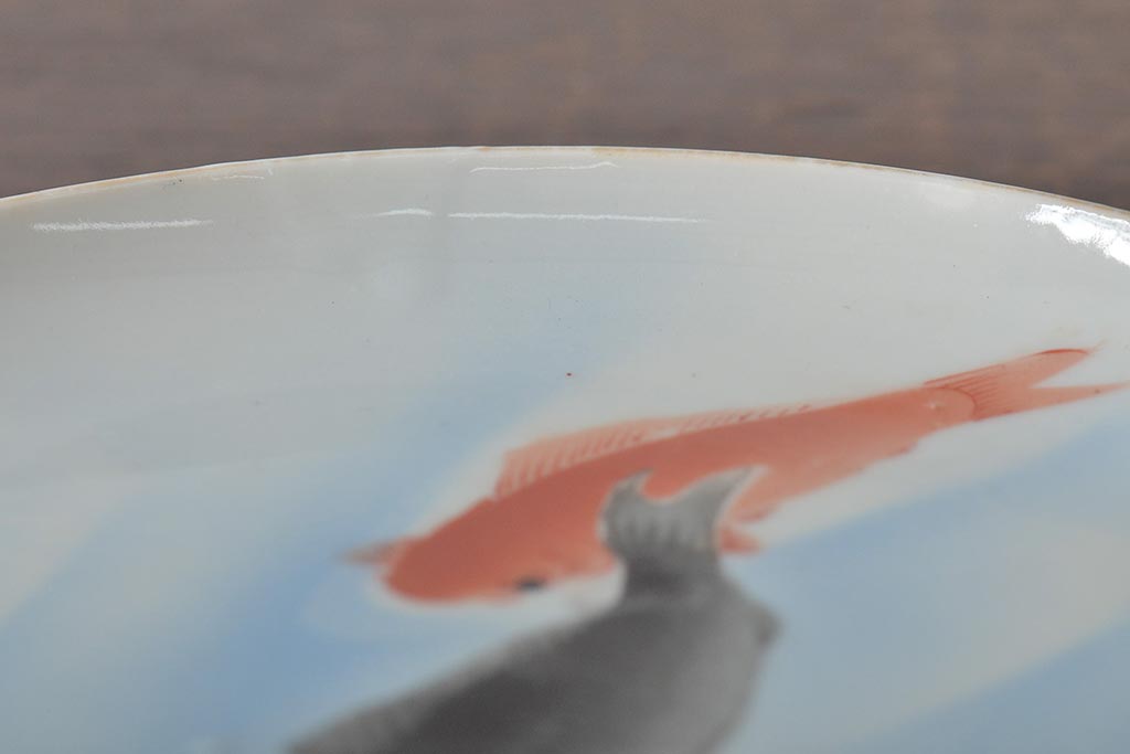 明治〜大正　鯉の図　図変わり6寸印判皿3枚(中皿)(R-044222)