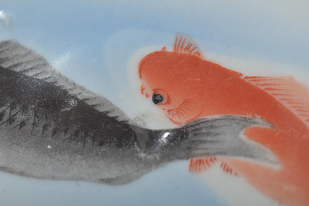 明治〜大正　鯉の図　図変わり6寸印判皿3枚(中皿)(R-044222)