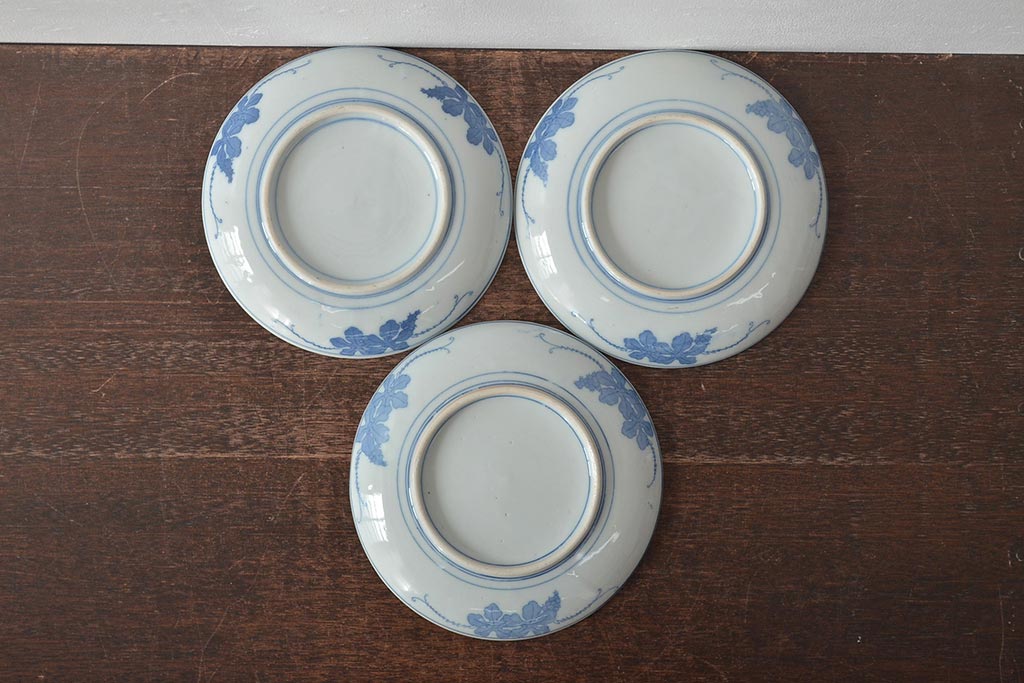 明治〜大正　鯉の図　図変わり6寸印判皿3枚(中皿)(R-044222)