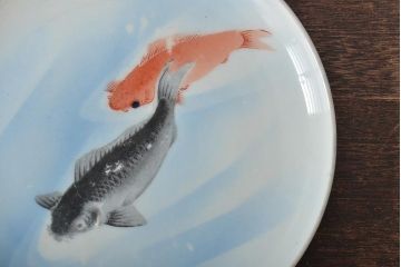 明治〜大正　鯉の図　図変わり6寸印判皿4枚(中皿)(R-044223)