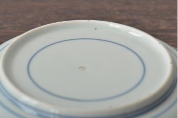 古民具・骨董　江戸期　古伊万里　藍九谷　松と鴎　変形皿2枚(中皿、和食器)(R-044225)