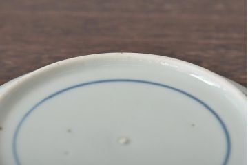古民具・骨董　江戸期　古伊万里　藍九谷　松と鴎　変形皿3枚(中皿、和食器)(R-044226)