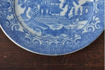 大正期　桜閣花鳥図　楕円印判皿5枚(和食器)(R-044227)