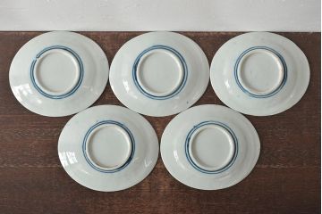 大正期　桜閣花鳥図　楕円印判皿5枚(和食器)(R-044227)