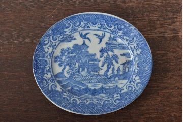 大正期　桜閣花鳥図　楕円印判皿5枚(和食器)(R-044228)