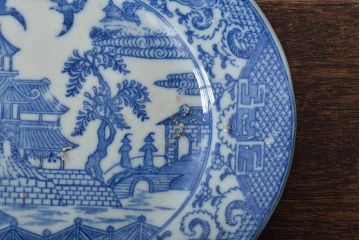 大正期　桜閣花鳥図　楕円印判皿5枚(和食器)(R-044228)