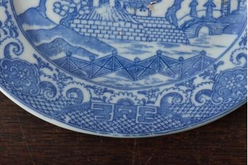 大正期　桜閣花鳥図　楕円印判皿5枚(和食器)(R-044228)