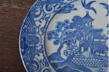 大正期　桜閣花鳥図　楕円印判皿5枚(和食器)(R-044228)