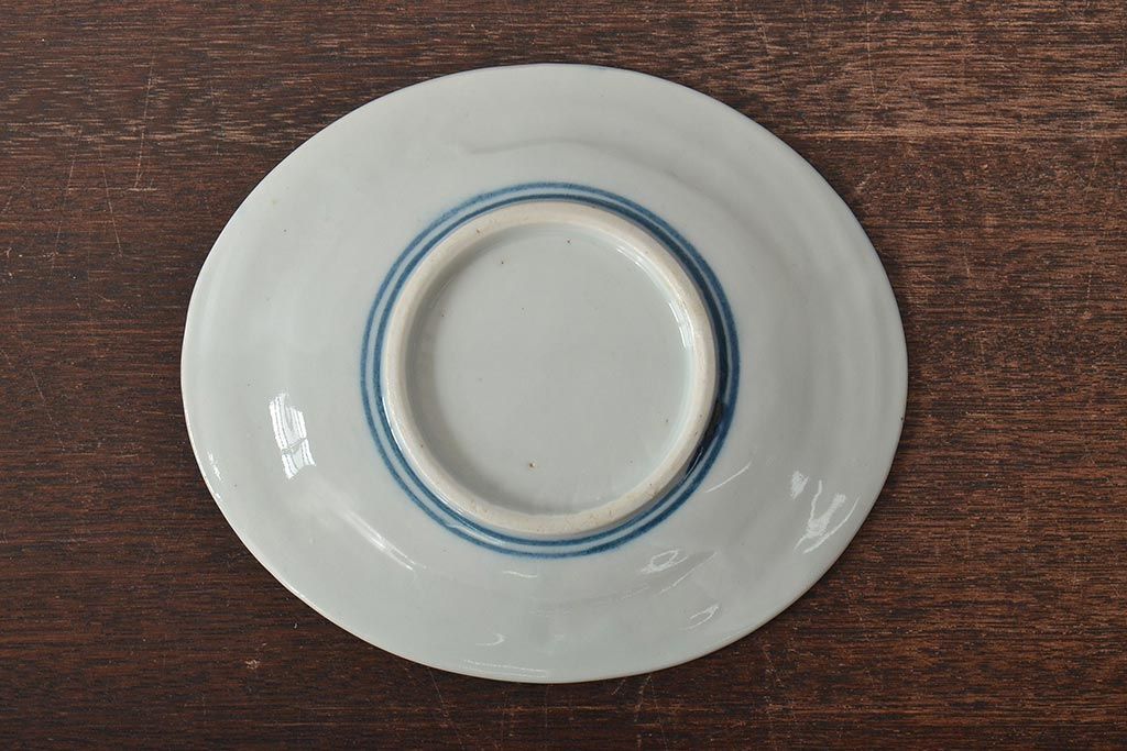 大正期　桜閣花鳥図　楕円印判皿5枚(和食器)(R-044228)