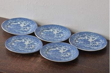 大正期　桜閣花鳥図　楕円印判皿5枚(和食器)(R-044228)
