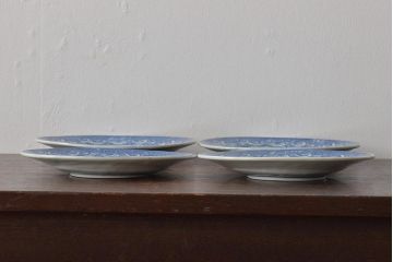 大正期　桜閣花鳥図　楕円印判皿4枚(和食器)(R-044229)