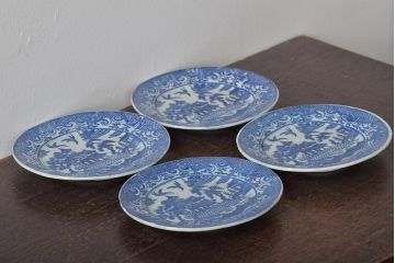 大正期　桜閣花鳥図　楕円印判皿4枚(和食器)(R-044229)