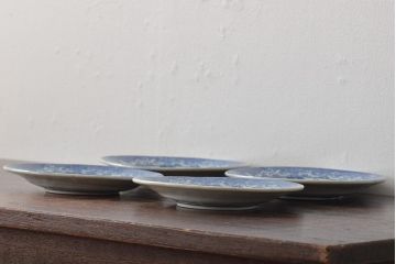 大正期　桜閣花鳥図　楕円印判皿4枚(和食器)(R-044229)