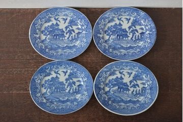 大正期　桜閣花鳥図　楕円印判皿4枚(和食器)(R-044229)