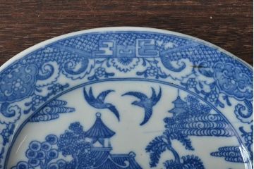 大正期　桜閣花鳥図　楕円印判皿4枚(和食器)(R-044229)