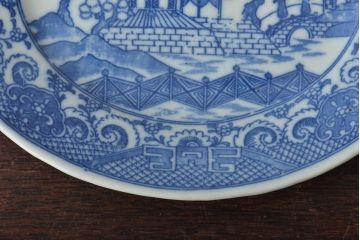 大正期　桜閣花鳥図　楕円印判皿4枚(和食器)(R-044229)