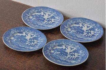 大正期　桜閣花鳥図　楕円印判皿4枚(和食器)(R-044229)