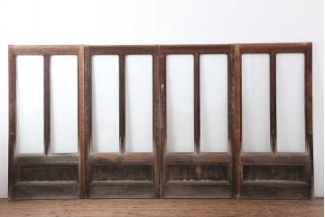 アンティーク建具　昭和初期　腰板ケヤキ材　高さもたっぷりある大きなガラス戸4枚セット(引き戸、建具)(R-044238)