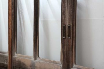 アンティーク建具　昭和初期　腰板ケヤキ材　高さもたっぷりある大きなガラス戸4枚セット(引き戸、建具)(R-044238)
