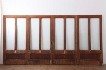 アンティーク建具　昭和初期　腰板ケヤキ材　高さもたっぷりある大きなガラス戸4枚セット(引き戸、建具)(R-044238)