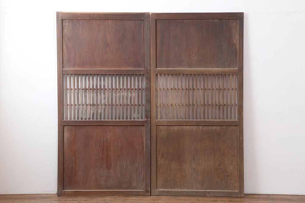 アンティーク建具　和製アンティーク　明治大正期　和モダンスタイルにぴったりな格子帯戸2枚セット　(R-044240)