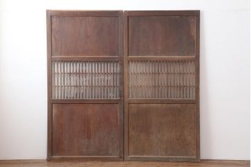 アンティーク建具　和製アンティーク　明治大正期　和モダンスタイルにぴったりな格子帯戸2枚セット　(R-044240)