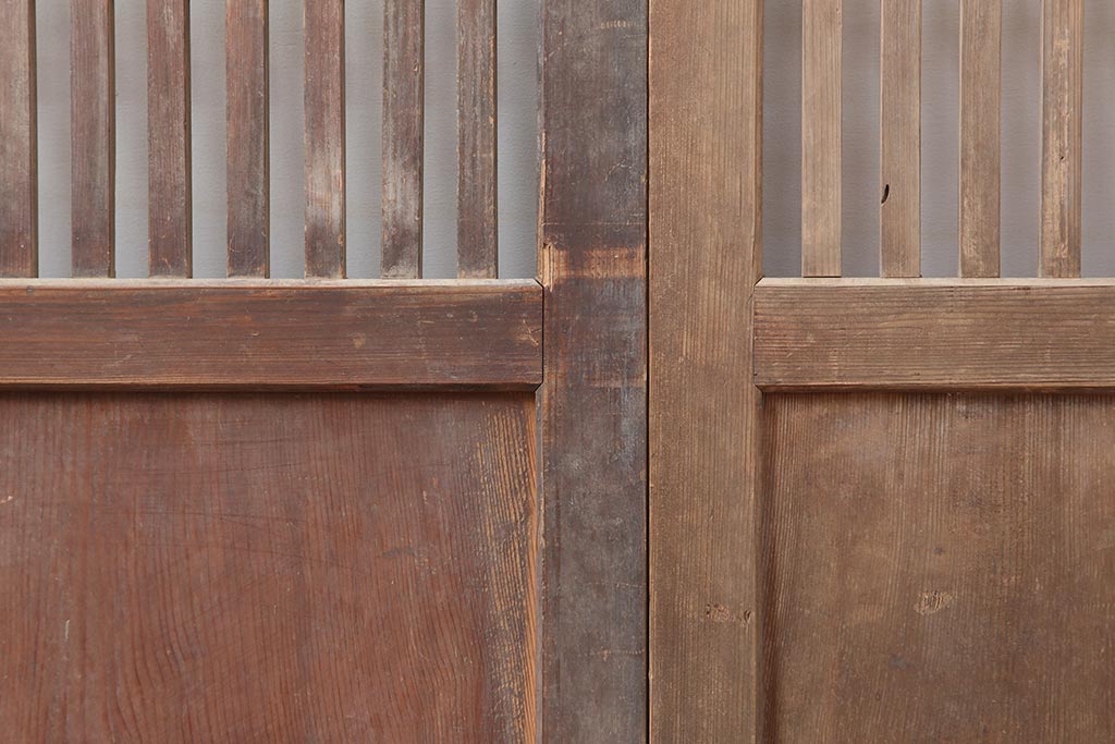 アンティーク建具　和製アンティーク　明治大正期　和モダンスタイルにぴったりな格子帯戸2枚セット　(R-044240)