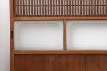 アンティーク建具　昭和初期　裏障子付き　細やかな桟が風情のある格子戸4枚セット(ガラス帯戸、格子帯戸、引き戸、建具)(R-044243)