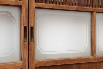 アンティーク建具　昭和初期　裏障子付き　細やかな桟が風情のある格子戸4枚セット(ガラス帯戸、格子帯戸、引き戸、建具)(R-044243)