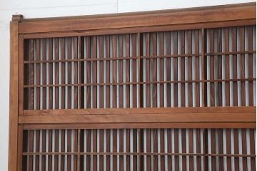アンティーク建具　昭和初期　裏障子付き　細やかな桟が風情のある格子戸4枚セット(ガラス帯戸、格子帯戸、引き戸、建具)(R-044243)