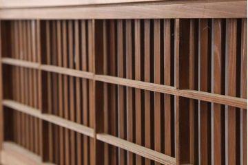 アンティーク建具　昭和初期　裏障子付き　細やかな桟が風情のある格子戸4枚セット(ガラス帯戸、格子帯戸、引き戸、建具)(R-044243)